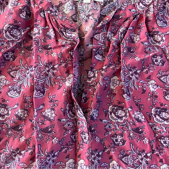XiRENA Pink Wild Rose Floral Cotton Silk Boho Cottagecore Romi Top Blouse Large - Picture 5 of 10